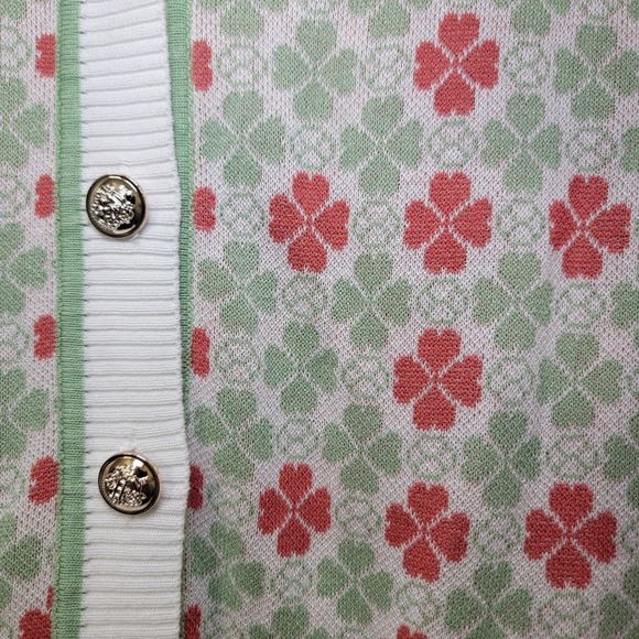 St Patricks Vtg V-neck Printed Fairycore Cardigan Green XS Clover Leaf Print - Picture 2 of 8